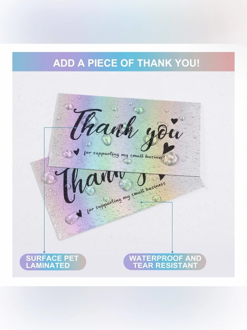 50 pc Holographic Thank You Cards - Rainbow Thank You Notes for Small Business